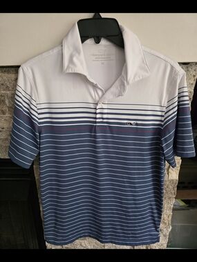Vineyard Vines Men’s Navy, White & Red Striped Performance Polo